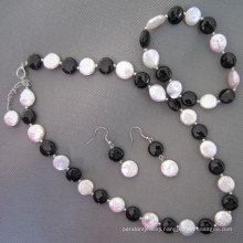 Coin Pearl, Black Agate/Onyx Jewelry Set (SET210)